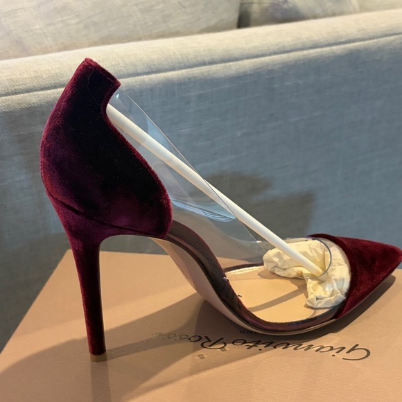 Gianvito Rossi Plexi Heels in Velluto Granata